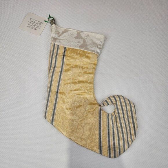 Vintage 90s Victorian Christmas Stocking Gold Green Damask - Picture 5 of 5